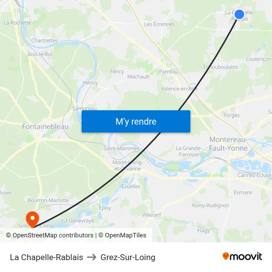La Chapelle-Rablais to Grez-Sur-Loing map
