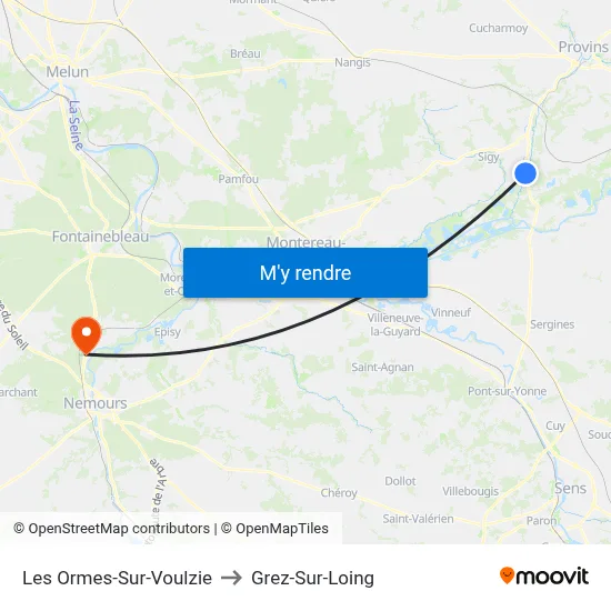 Les Ormes-Sur-Voulzie to Grez-Sur-Loing map
