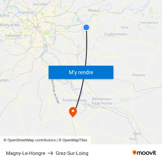 Magny-Le-Hongre to Grez-Sur-Loing map