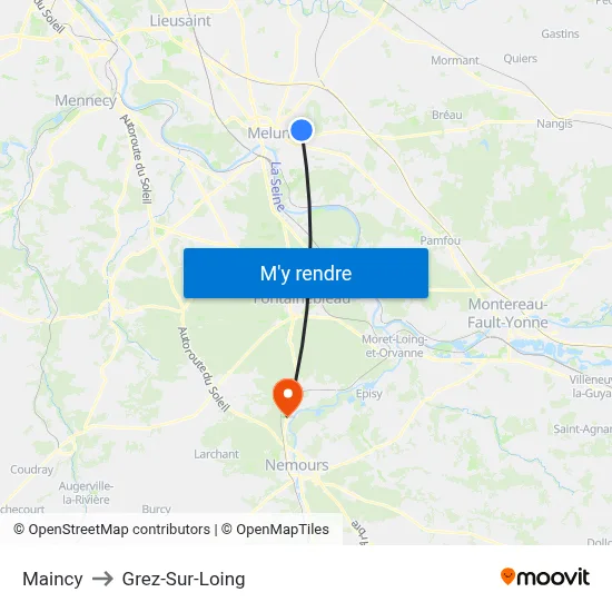 Maincy to Grez-Sur-Loing map