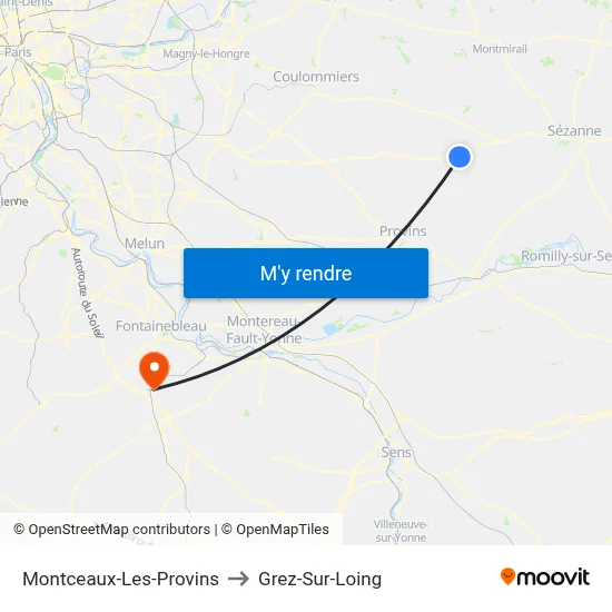 Montceaux-Les-Provins to Grez-Sur-Loing map