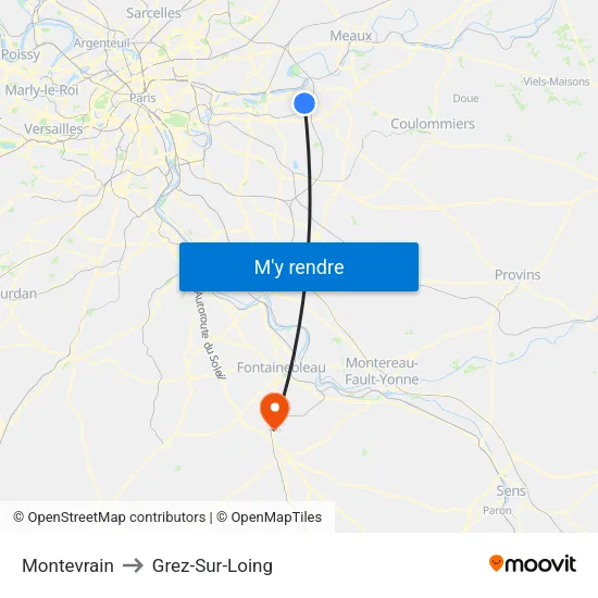 Montevrain to Grez-Sur-Loing map