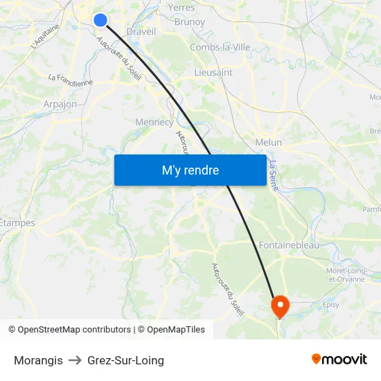 Morangis to Grez-Sur-Loing map