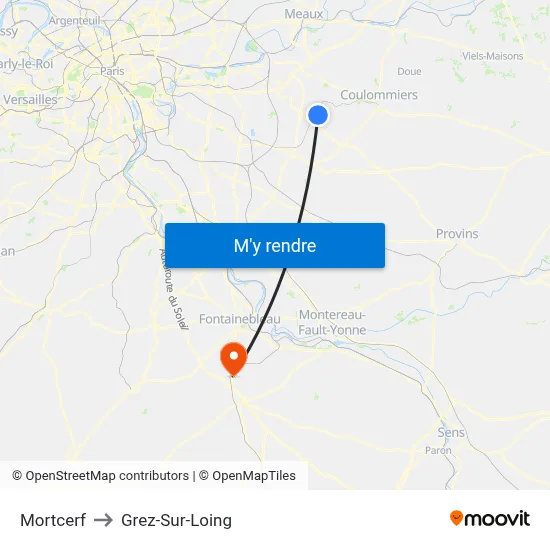 Mortcerf to Grez-Sur-Loing map