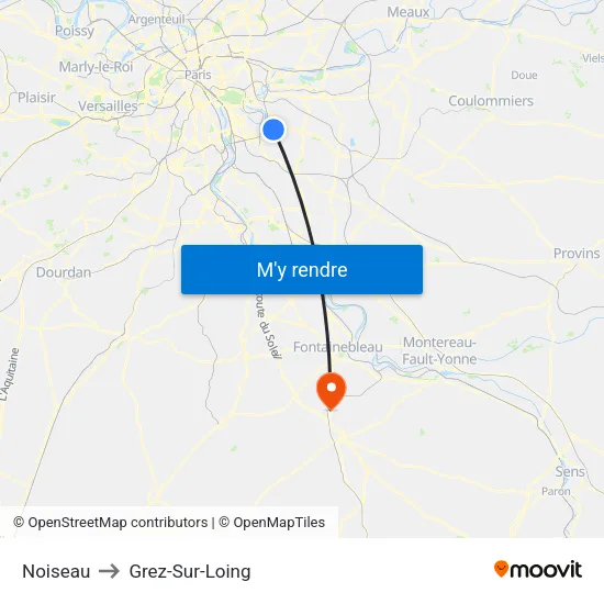 Noiseau to Grez-Sur-Loing map