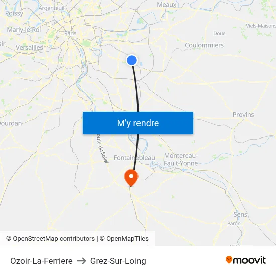 Ozoir-La-Ferriere to Grez-Sur-Loing map