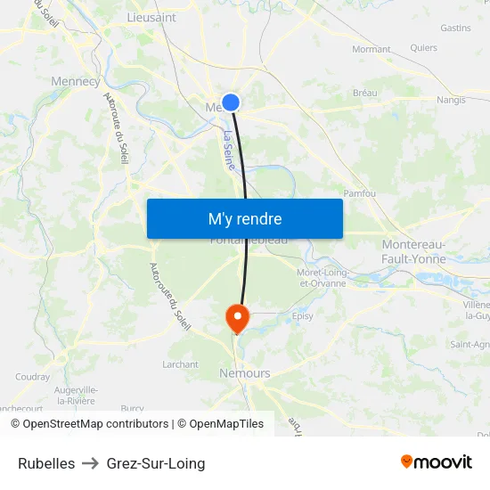Rubelles to Grez-Sur-Loing map