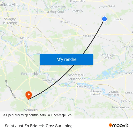 Saint-Just-En-Brie to Grez-Sur-Loing map