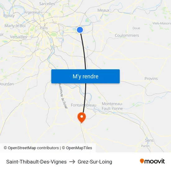 Saint-Thibault-Des-Vignes to Grez-Sur-Loing map