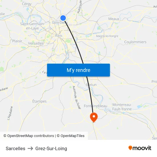 Sarcelles to Grez-Sur-Loing map
