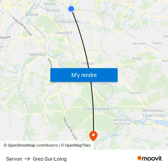 Servon to Grez-Sur-Loing map