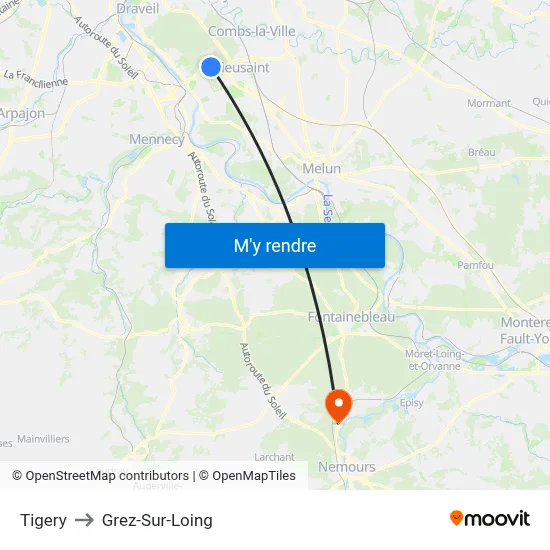 Tigery to Grez-Sur-Loing map