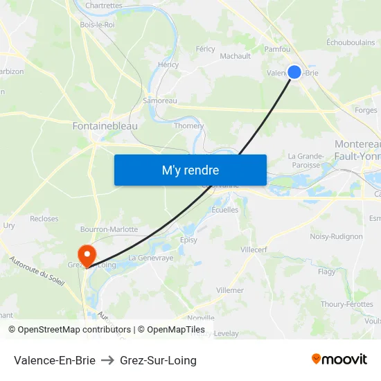 Valence-En-Brie to Grez-Sur-Loing map