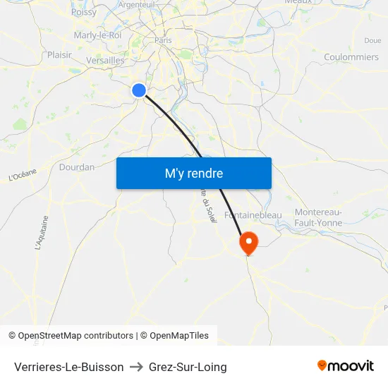 Verrieres-Le-Buisson to Grez-Sur-Loing map
