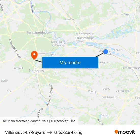 Villeneuve-La-Guyard to Grez-Sur-Loing map