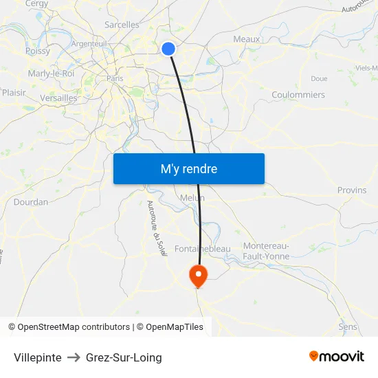 Villepinte to Grez-Sur-Loing map