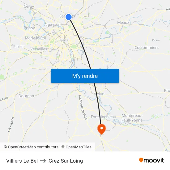 Villiers-Le-Bel to Grez-Sur-Loing map