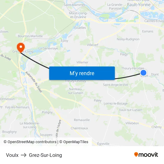 Voulx to Grez-Sur-Loing map