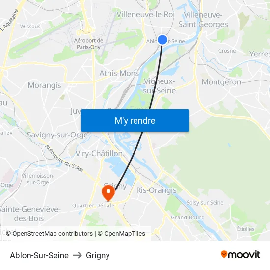 Ablon-Sur-Seine to Grigny map