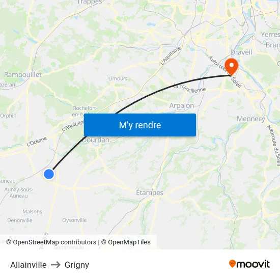 Allainville to Grigny map