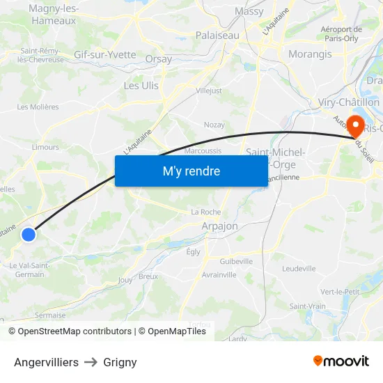 Angervilliers to Grigny map