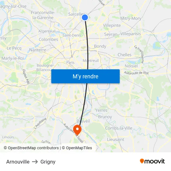 Arnouville to Grigny map