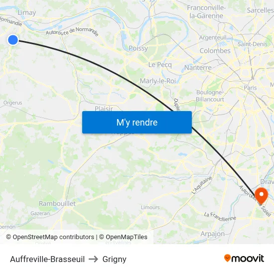 Auffreville-Brasseuil to Grigny map