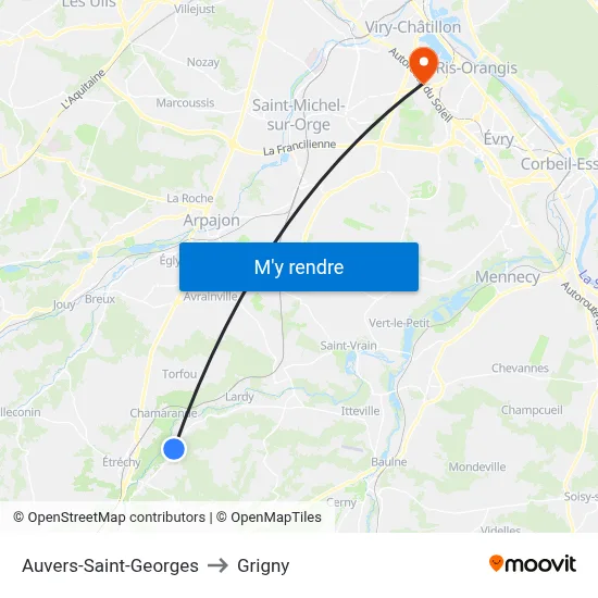 Auvers-Saint-Georges to Grigny map