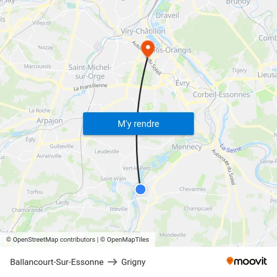 Ballancourt-Sur-Essonne to Grigny map