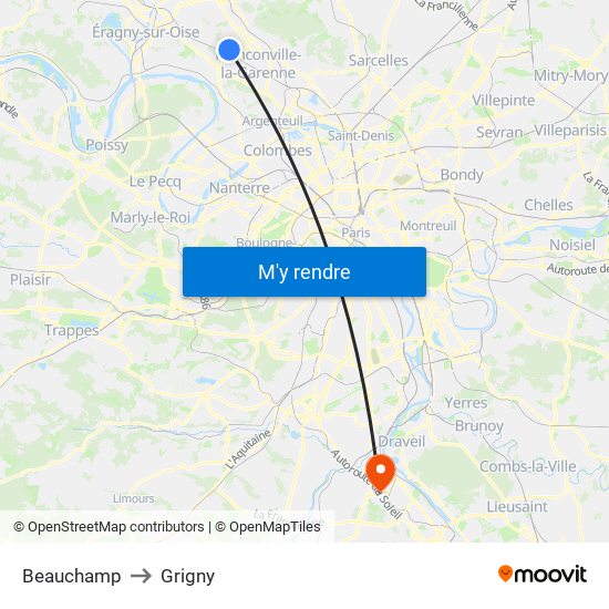 Beauchamp to Grigny map