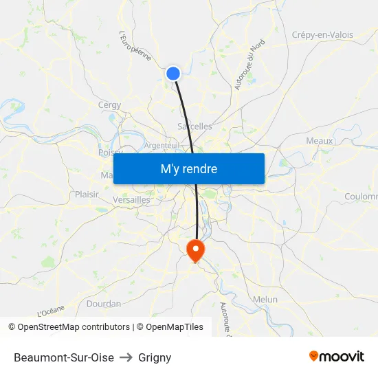 Beaumont-Sur-Oise to Grigny map