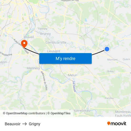 Beauvoir to Grigny map