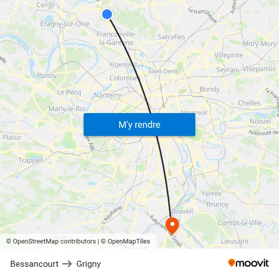 Bessancourt to Grigny map