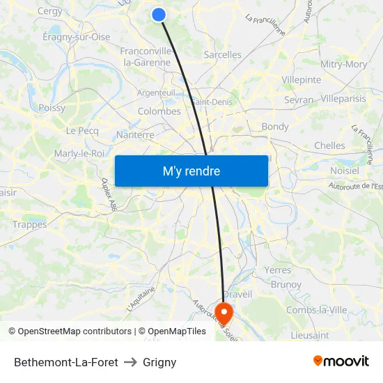 Bethemont-La-Foret to Grigny map