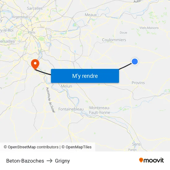 Beton-Bazoches to Grigny map