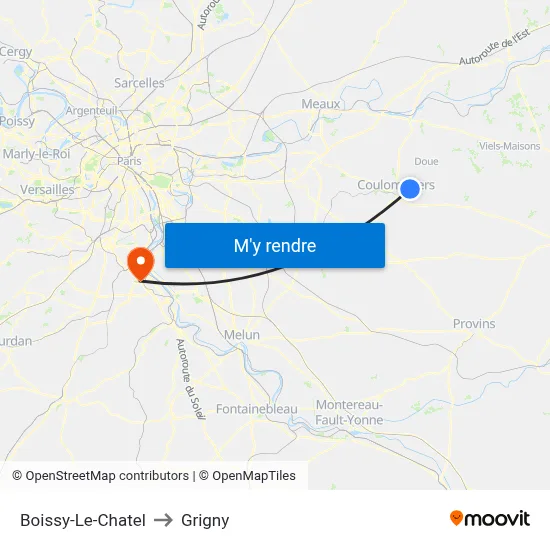 Boissy-Le-Chatel to Grigny map