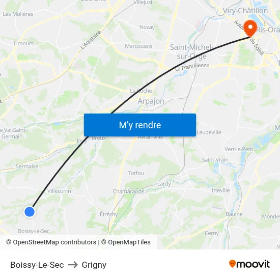 Boissy-Le-Sec to Grigny map