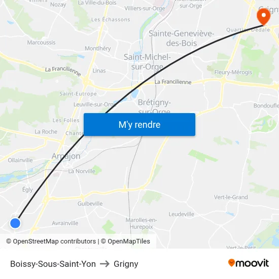 Boissy-Sous-Saint-Yon to Grigny map