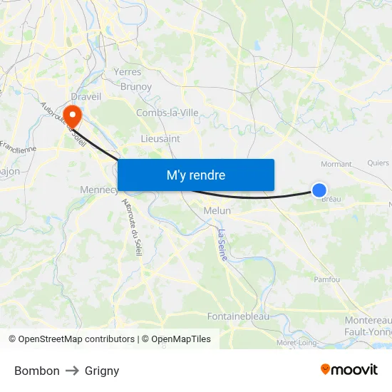 Bombon to Grigny map