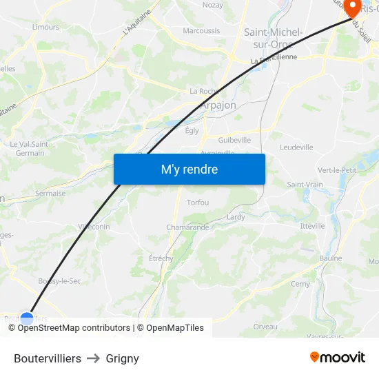 Boutervilliers to Grigny map
