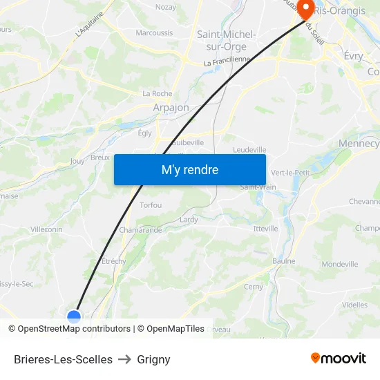 Brieres-Les-Scelles to Grigny map