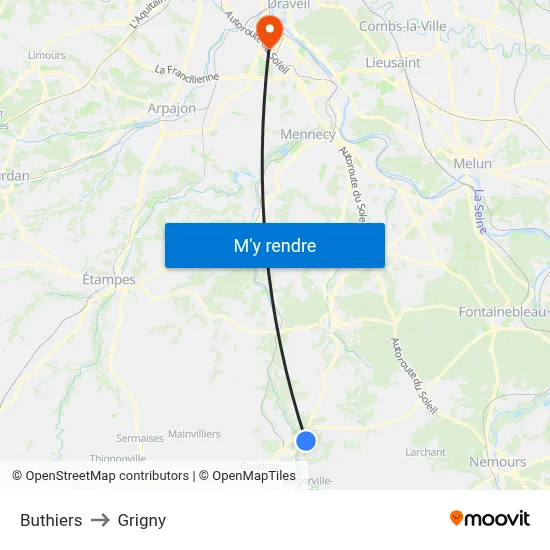 Buthiers to Grigny map