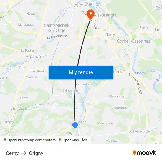Cerny to Grigny map