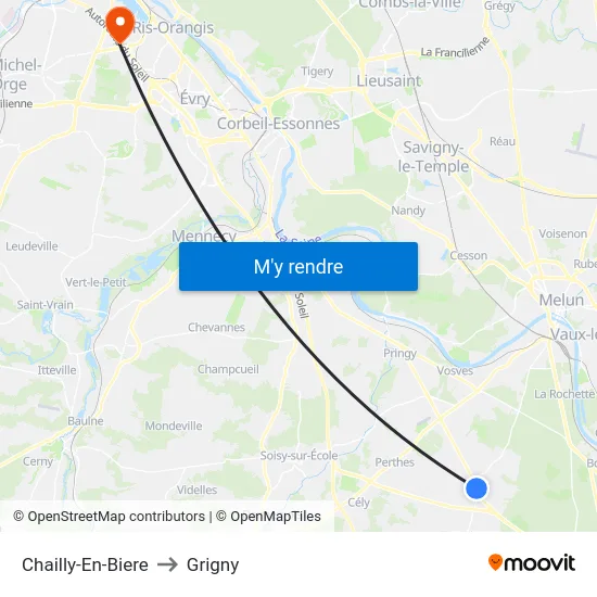 Chailly-En-Biere to Grigny map