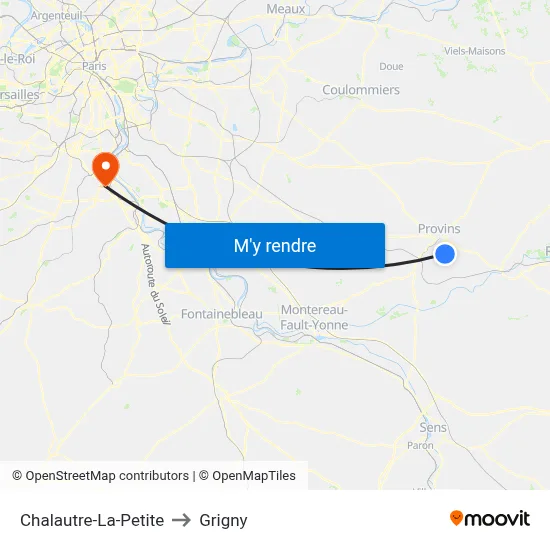 Chalautre-La-Petite to Grigny map