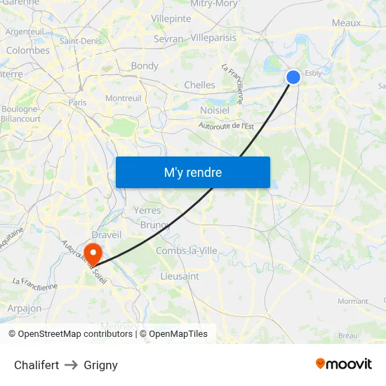 Chalifert to Grigny map