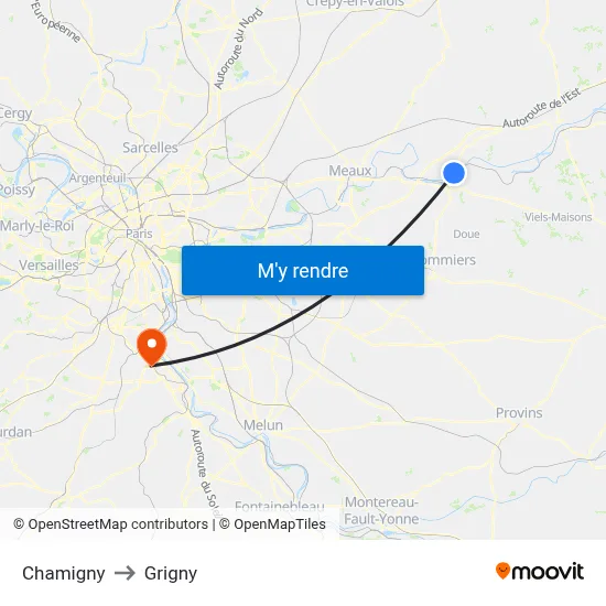 Chamigny to Grigny map