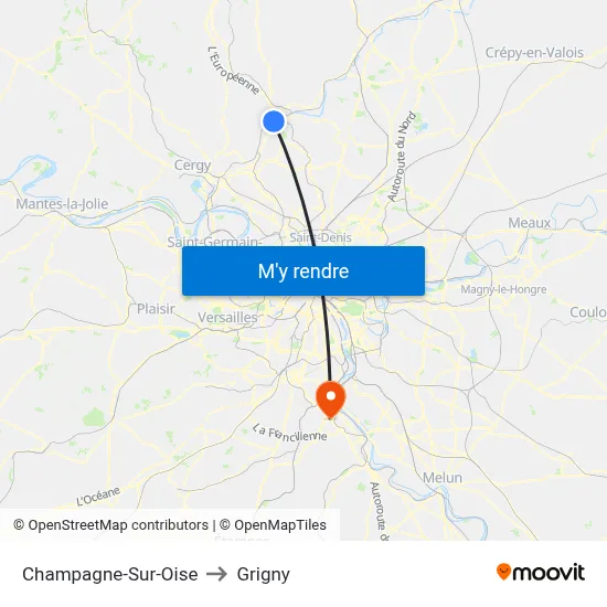 Champagne-Sur-Oise to Grigny map