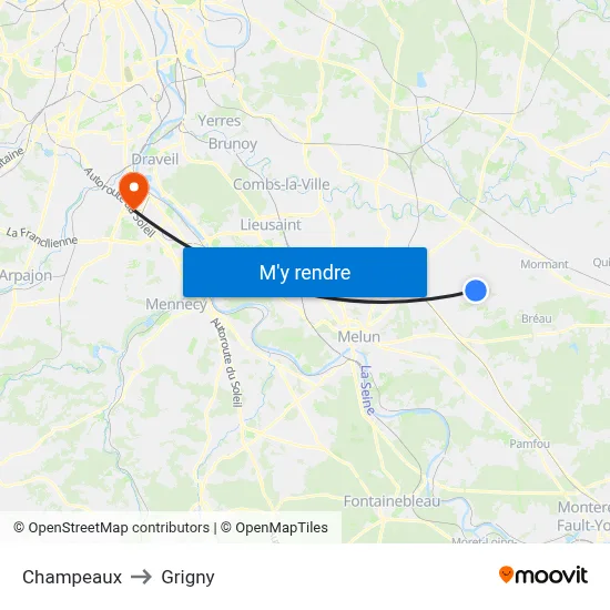 Champeaux to Grigny map