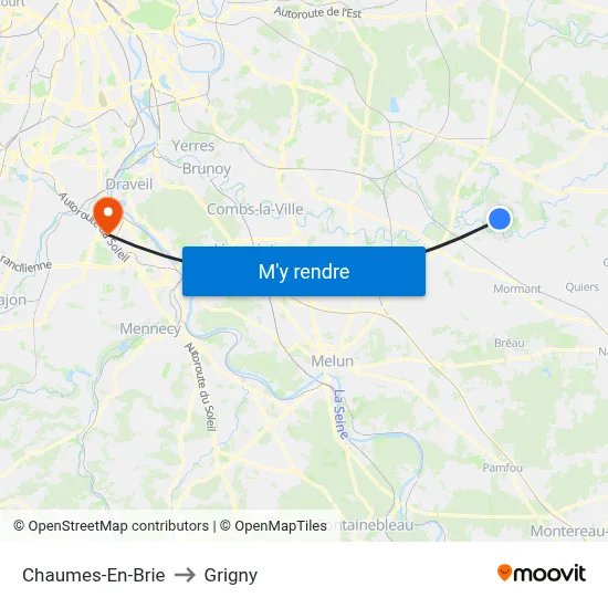 Chaumes-En-Brie to Grigny map